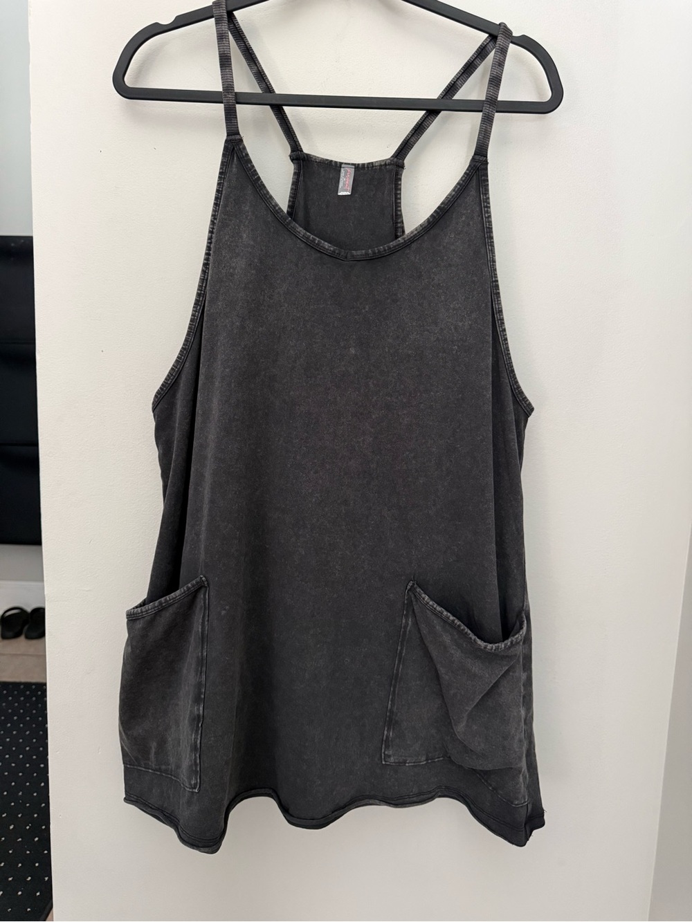 Free People Washed Charcoal Crossback Romper with Front Pockets